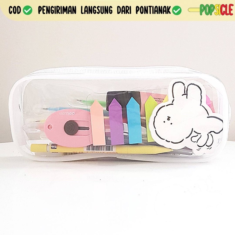 

Transparan Flashee Pensil Multifungsi Putih Tempat Pensil Pouch PVC Retsleting Simple Minimalist