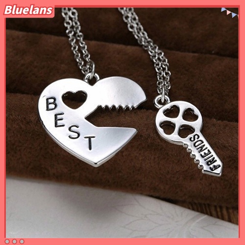 Bluelans 2Pcs Love Heart Key Pendant BFF Best Friend Letter Carved Necklace Gift