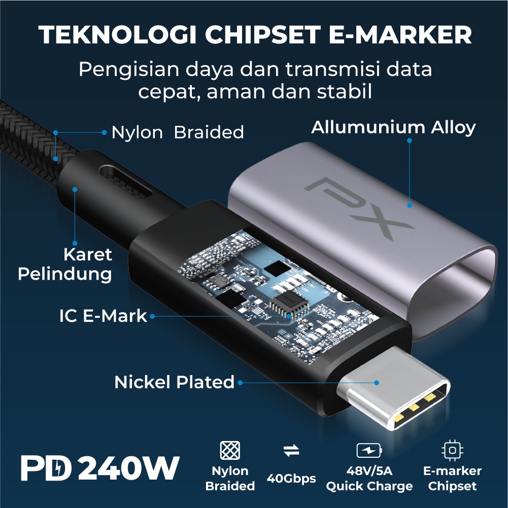 Kabel Charger Fast Charging USB C 8K Kabel Data 240W 1 PX UCC4-1B