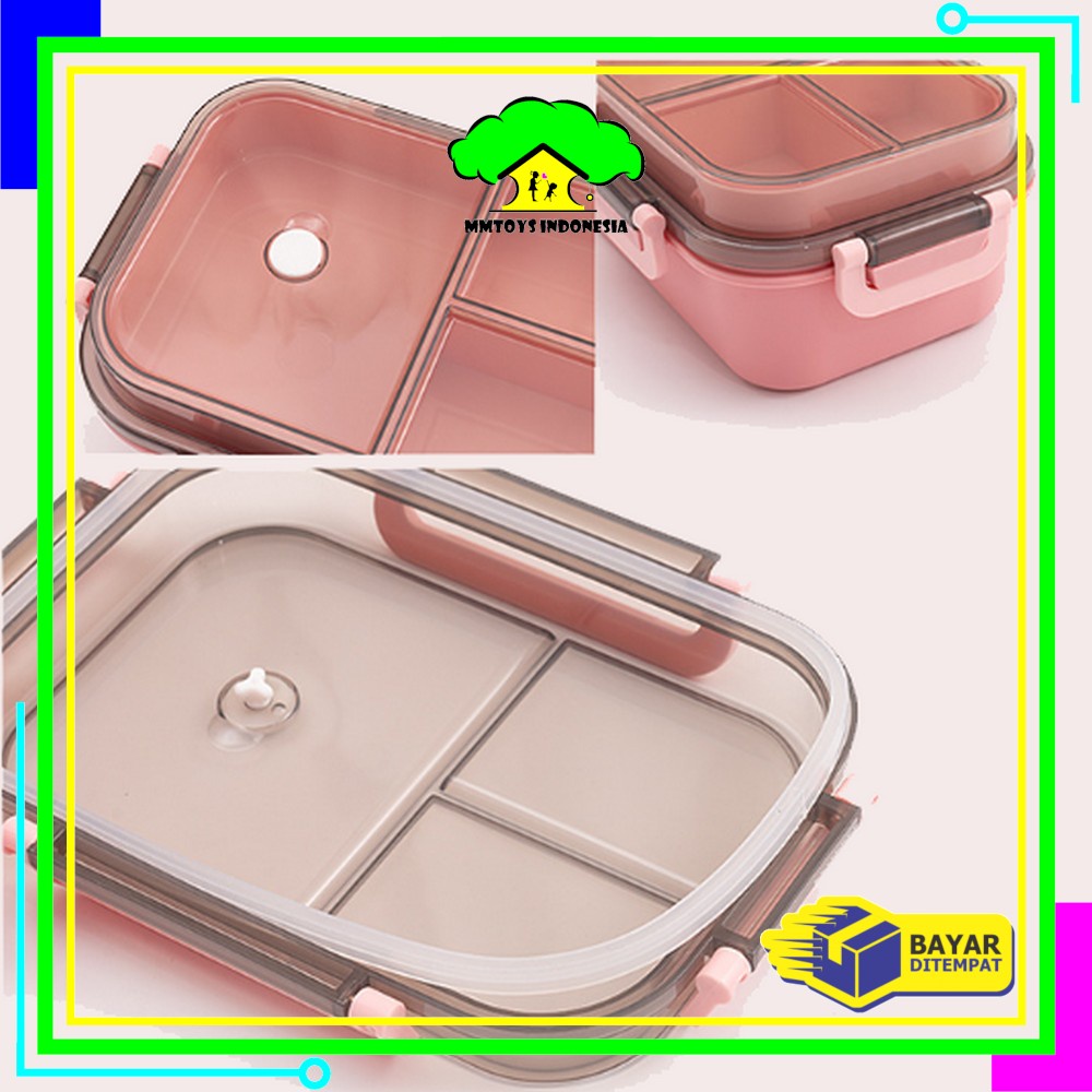 MI-C697 Tempat Makan Set 2 Tingkat 3 Sekat Anti Tumpah / Lunch Box Susun Free Sendok Garpu Portable / Kotak Bento Tingkat Set BPA FREE