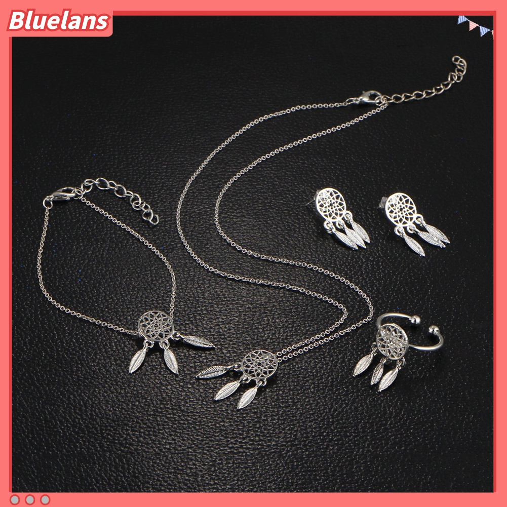 Set Perhiasan Kalung Anting Cincin Dan Gelang Desain Dream Catcher Aksen Hollow Untuk Wanita