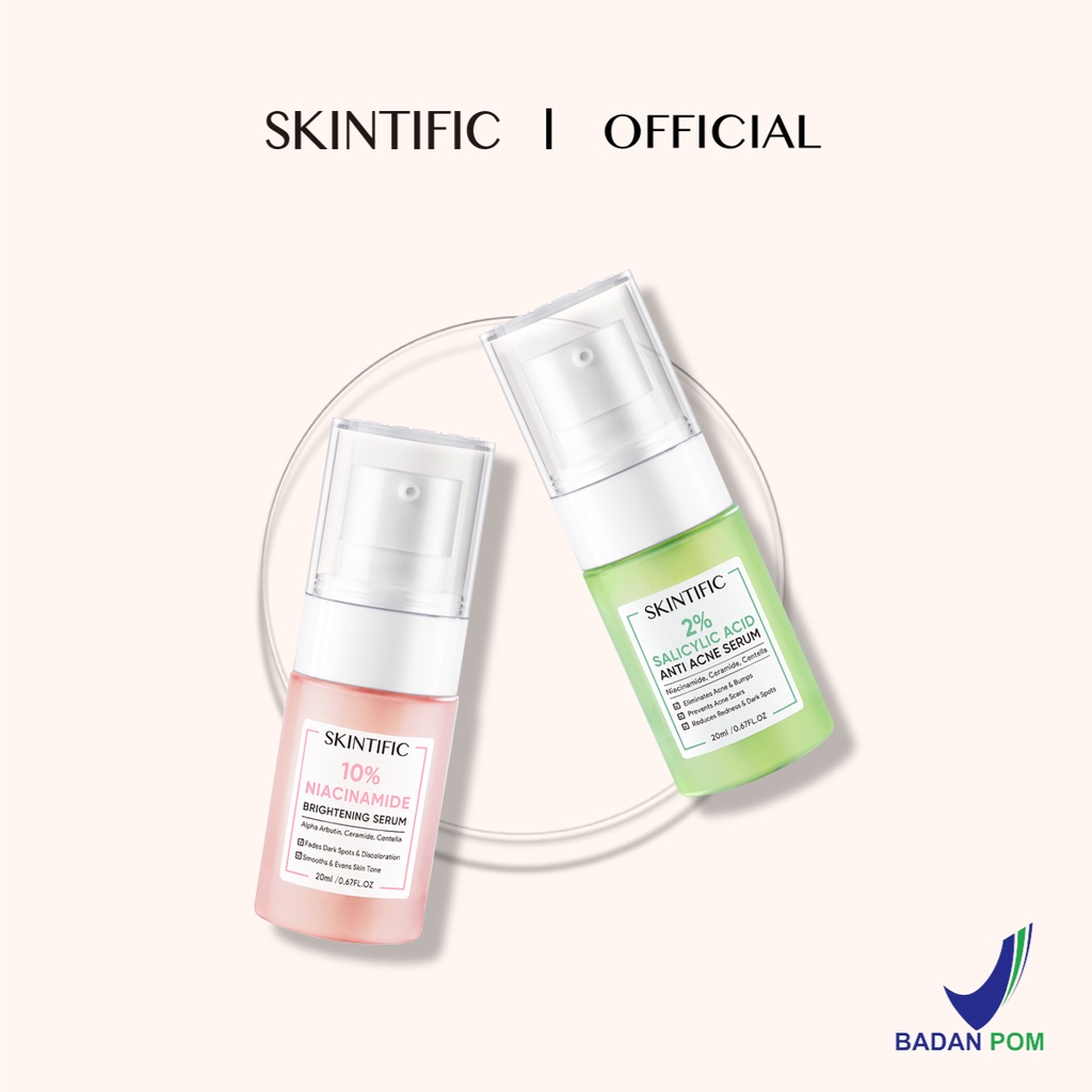 SKINTIFIC -Serum Kit - 2% Salicylic Acid Anti Acne Serum &amp; 10% Niacinamide Brightening Serum 20Ml Serum Mencerahkan【BPOM】