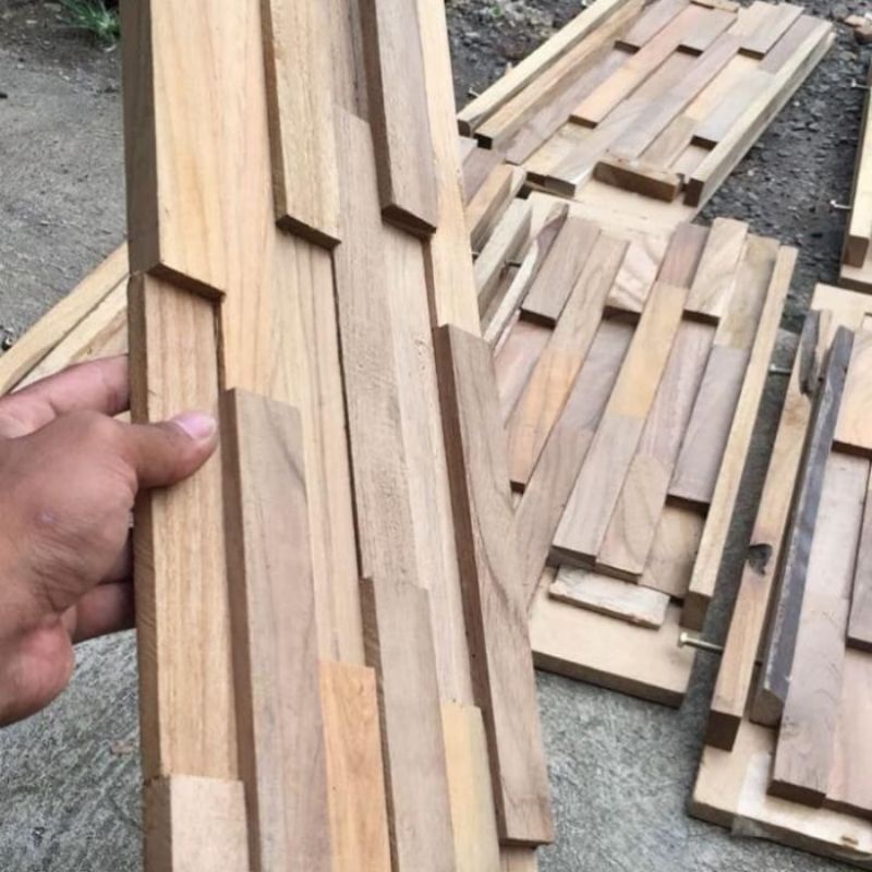 panel dinding kayu jati wall 3d tempel hiasan timbul solid wood