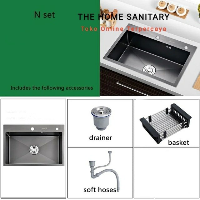 Paket Lengkap Kitchen Sink Onan 6045 Stsinless Black Sink Hitam - Cuci Piring ( Peralatan Dan