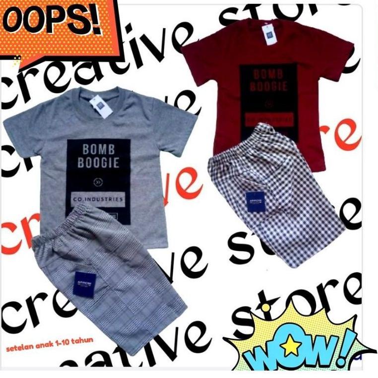 ㊤ setelan anak 1-10 tahun setelan kotak + kaos bombogie anak TERLARIS 2397 ✯