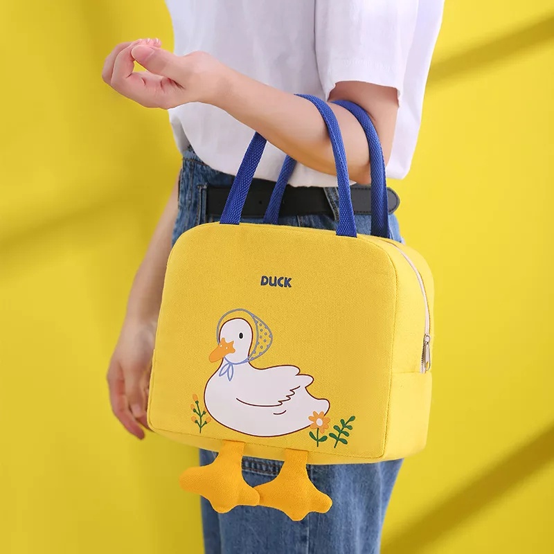 Duck lunch bag dilengkapi aluminium foil/Tas bekal bahan kanvas uk.23x13x20cm