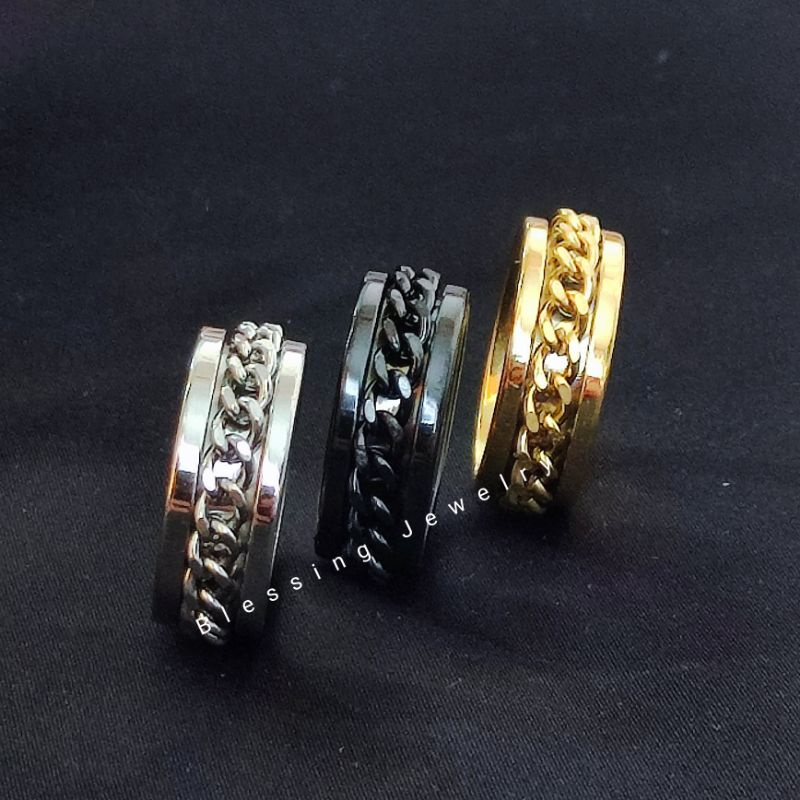 Cincin Model Rantai Titanium Antikarat Terbaru Pria dan Wanita