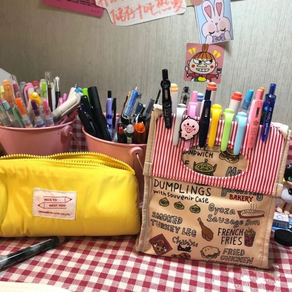 ✾◐❇Sera Gadis SMP Sederhana Kartun Jepang Kapasitas Besar Lucu Mini Stationery Portabel Tas Penyimpanan Vanwalk Kotak Pensil