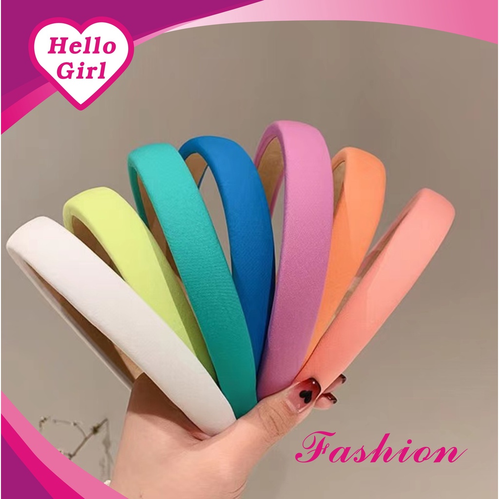 (Hello Girl)B13 Bandana Headband Terbaru Seri Mori Warna Solid Spons Lebar Non-Slip Wanita Import