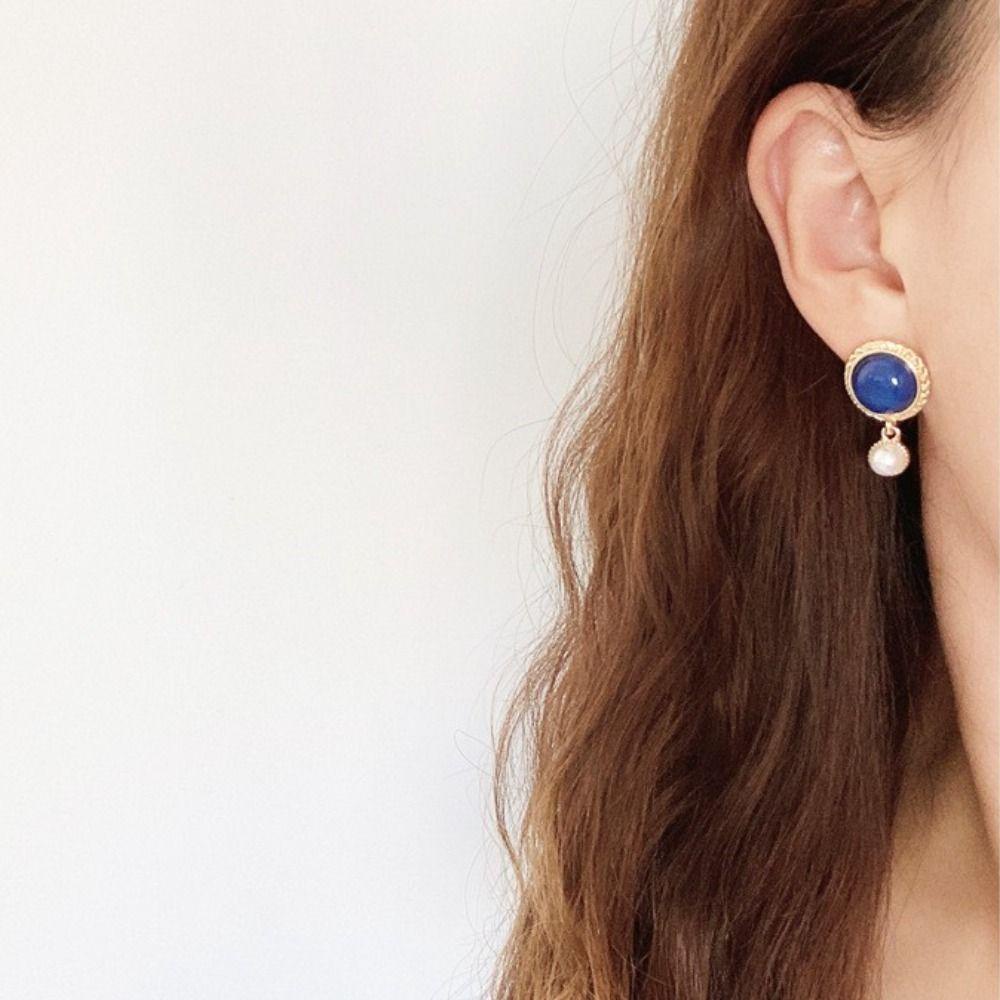 Mxbeauty Anting Danube Biru Tren Baru Retro Mutiara Imitasi Temperamen Pengadilan Gaya Korea Earrings