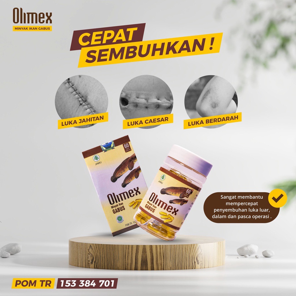 Kapsul Olimex Ekstrak Minyak Ikan Gabus Asli Kutuk - Kapsul Pasca Operasi ASLI 100% - Ekstrak Albumin Albusmin Sari Kutuk Ikan Gabus Luka 5x Lebih Cepat Kering Asi Booster - olimax obat Luka Diabetes