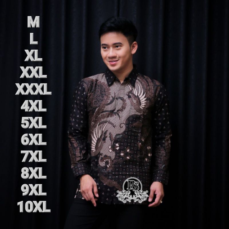 Kemeja batik pria lengan panjang black series big size M L XL XXL XXXL 4XL 5XL 6XL 7XL 8XL 9XL 10XL seragam kantor seragam kondangan