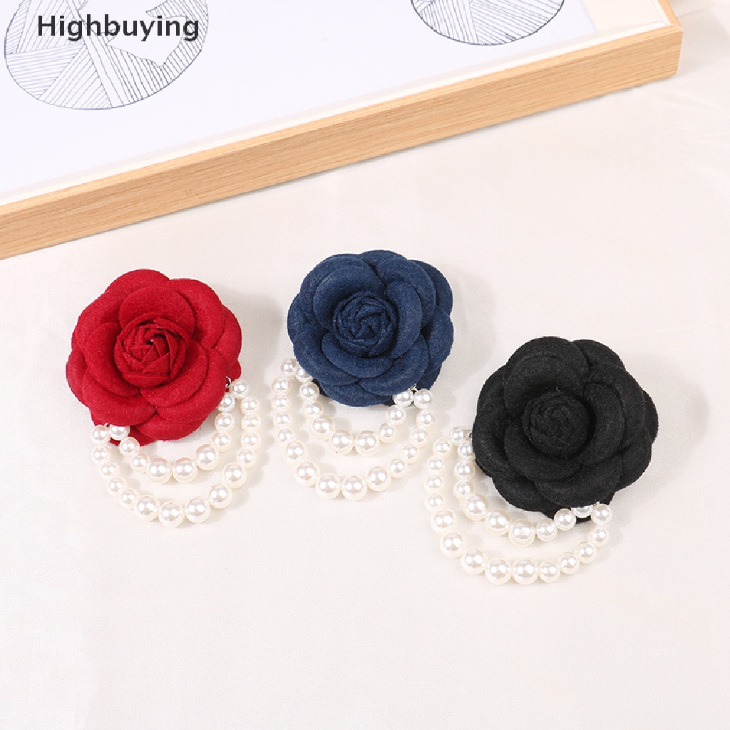 Bros Pin Korsase Desain Bunga Camellia Aksen Mutiara Rumbai Bahan Kain Gaya Korea Untuk Wanita Glory