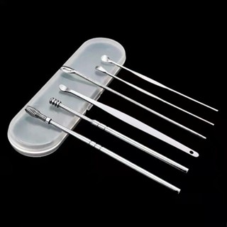Image of [Store.1234] Alat Pembersih Telinga Set 6 In 1 Korek Kuping Stainless Steel Earpick.