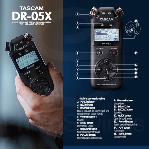 Tascam DR-05X Stereo Handheld Digital Audio Recorder | Tascam DR 05X Garansi Resmi