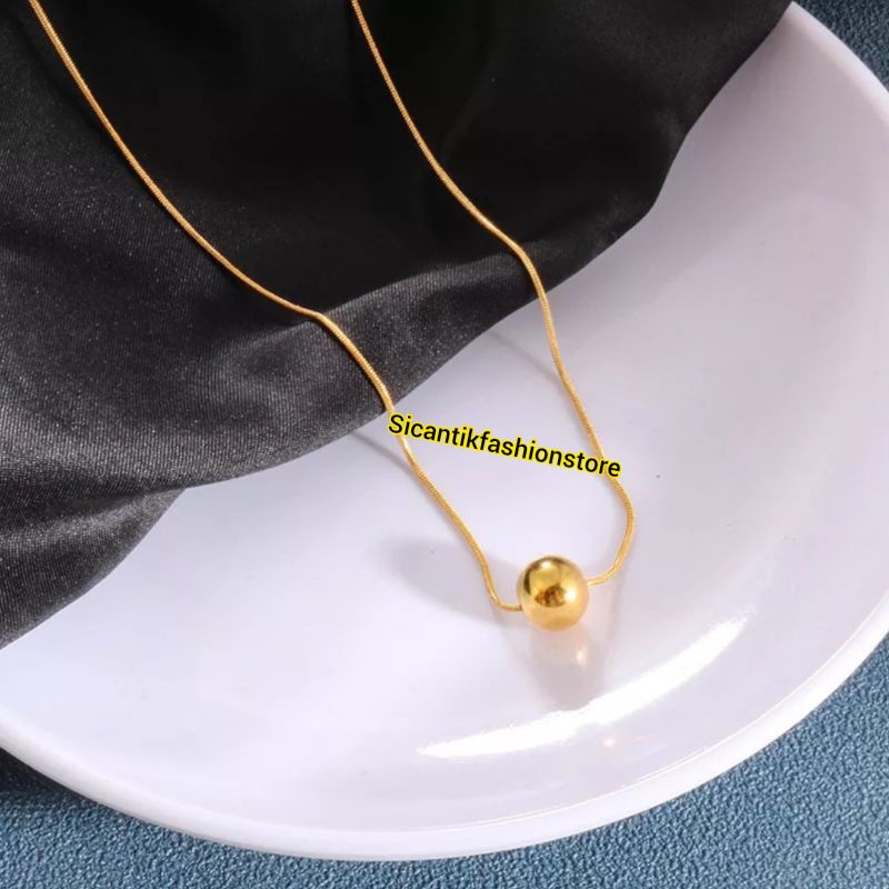 Kalung Titanium Gold Liontin Boba Viral Terbaru Terlaris Anti Karat Selamanya Fashion Wanita Kalung Wanita Korea Liontin Bulat K5 Gold Terlaris