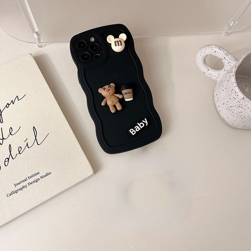 Case Motif Boneka Beruang Hitam Untuk iPhone 12 13 14 11 Pro Max X Xs Max Xr rkugd3