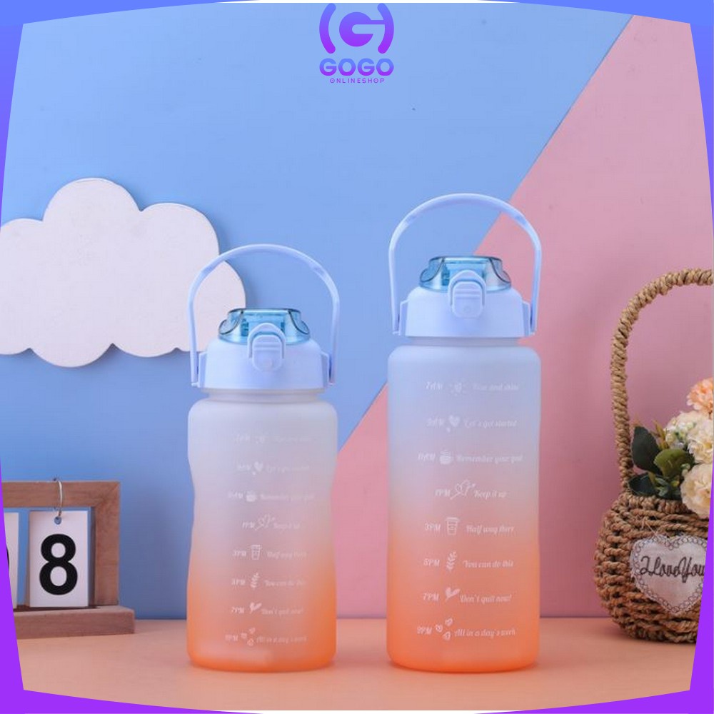 GOGO-C301 Botol Minum Motivasi 2 Liter / Botol Minum Penanda Waktu Food Grade / Botol Air Minum Gradiasi BPA FREE