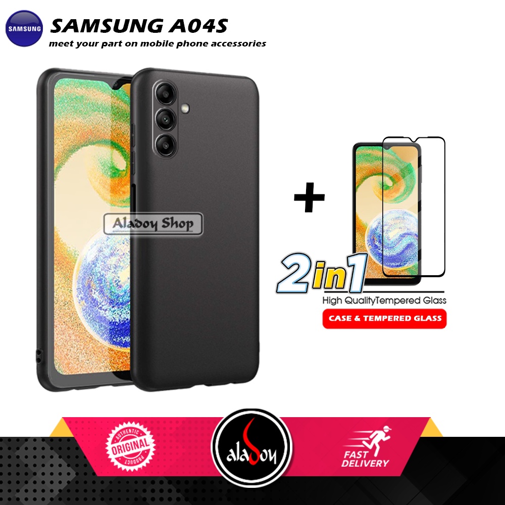 Case Samsung A04S Macaron Case Softcase Casing + Tempered Glass Anti gores Layar Full Cover