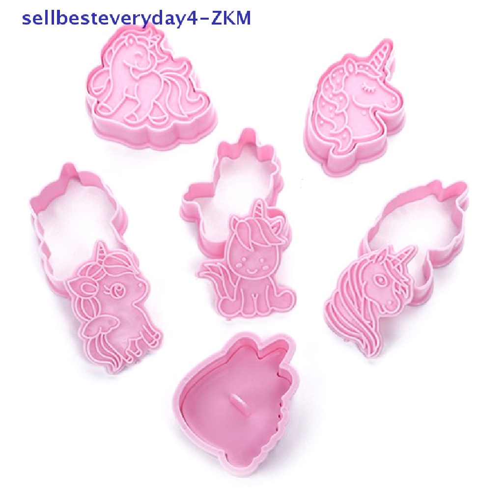 6 Pcs Cetakan Kue Bentuk Kartun Hewan Unicorn 3D Bahan Plastik