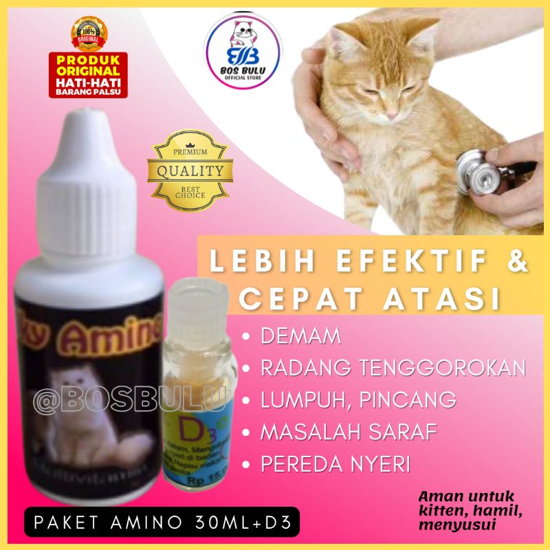 paket d3 obat vitamin antibiotik penurun panas demam radang kucing 30ML