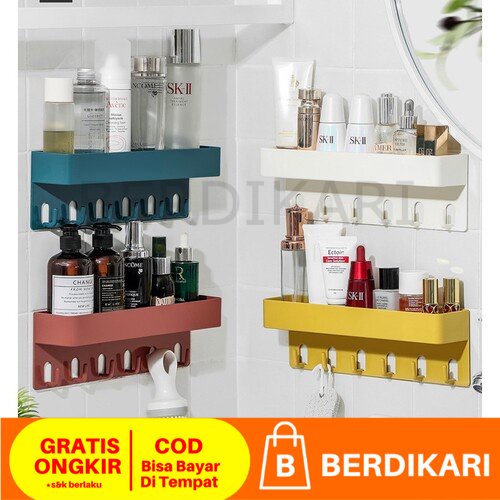 Rak Gantung TANPA BOR Rak Penyimpanan Kamar Mandi Organizer Tempel hook Bumbu Dapur Sabun shampo