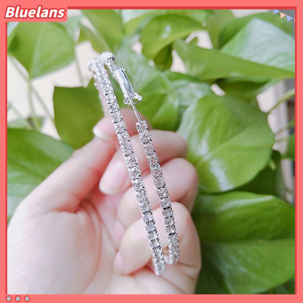 Bluelans Anting Bulat Besar Hias Berlian Imitasi Untuk Wanita