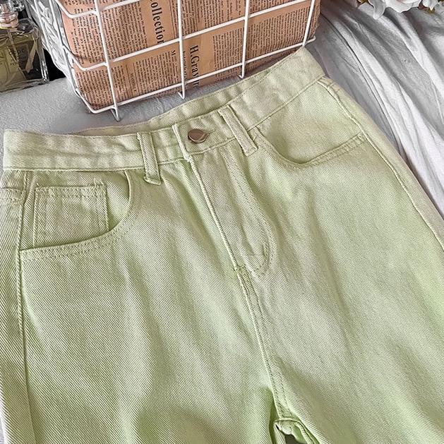Chekout Jeans Highwaits Import  Celana Wanita /Straight Loose Kasual Jeans Wanita /Warna Kuning Hija