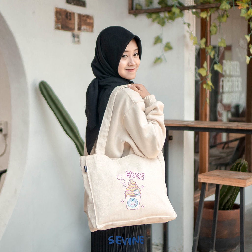 Sevine Totebag Kanvas Daisy Tas Wanita Tote Bag Kantong Laptop Kuliah Sekolah Kerja Cat Aesthetic - KR