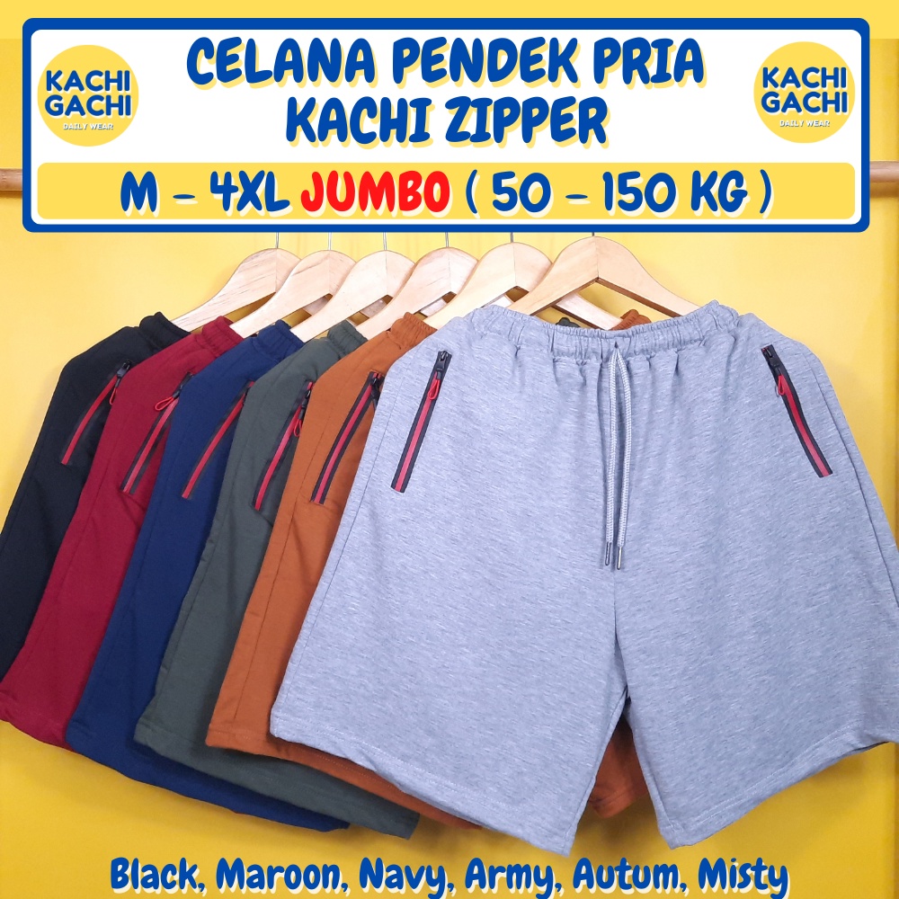 Celana Pendek Pria Jumbo / Celana Kolor Pria Santai / Short Pants Pria Big Size - Kachi Red Zipper