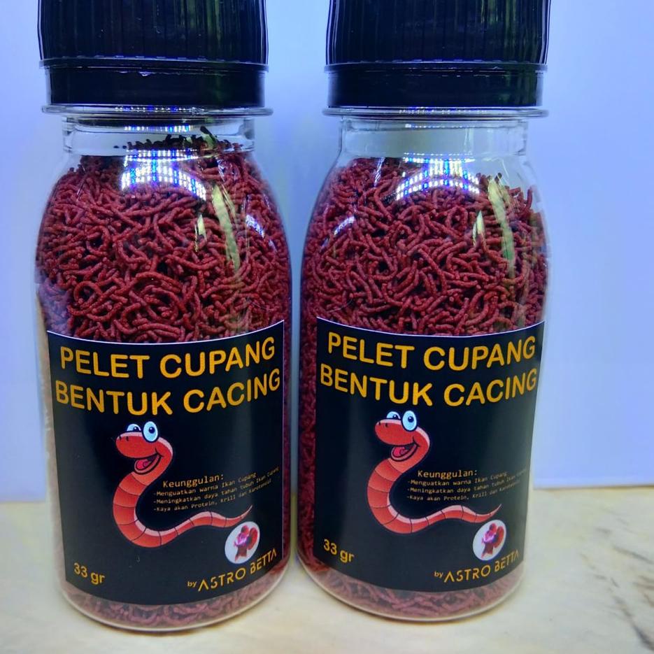 Terbaik - Pelet Ikan Cupang Bentuk Cacing, Penguat Warna. Net 33gram. ,.