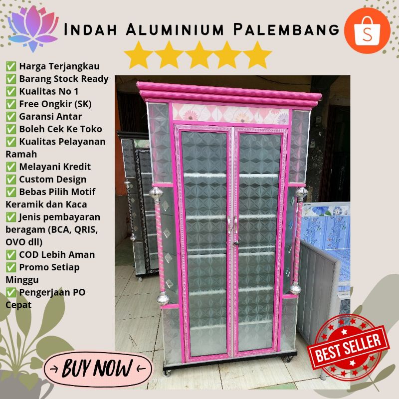 RAK ETALASE KACA SERBAGUNA 2 PINTU ALUMINIUM (FREE RODA) MURAH PALEMBANG