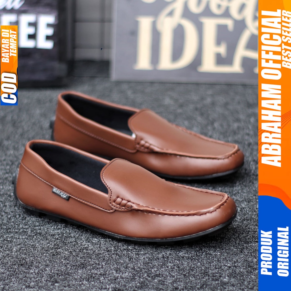 Sepatu Slip On Casual Anti Slip Kerja Santai Hitam Pria Abraham Vanezia