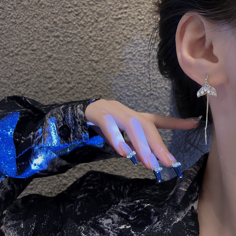 Anting Gantung Panjang Model Ekor Ikan Dengan Rumbai Bahan Sterling silver 925 Untuk Wanita