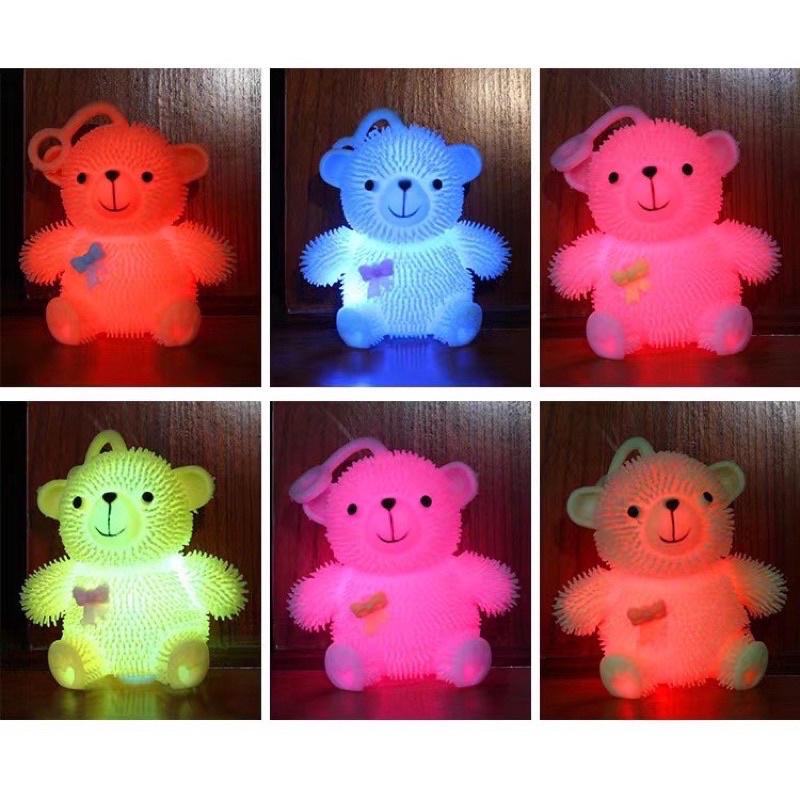 Mainan Bola Lampu Yoyo Karet Ubur Bentuk Beruang Teddy Lucu Happy Led-Yoyo Led Puffer