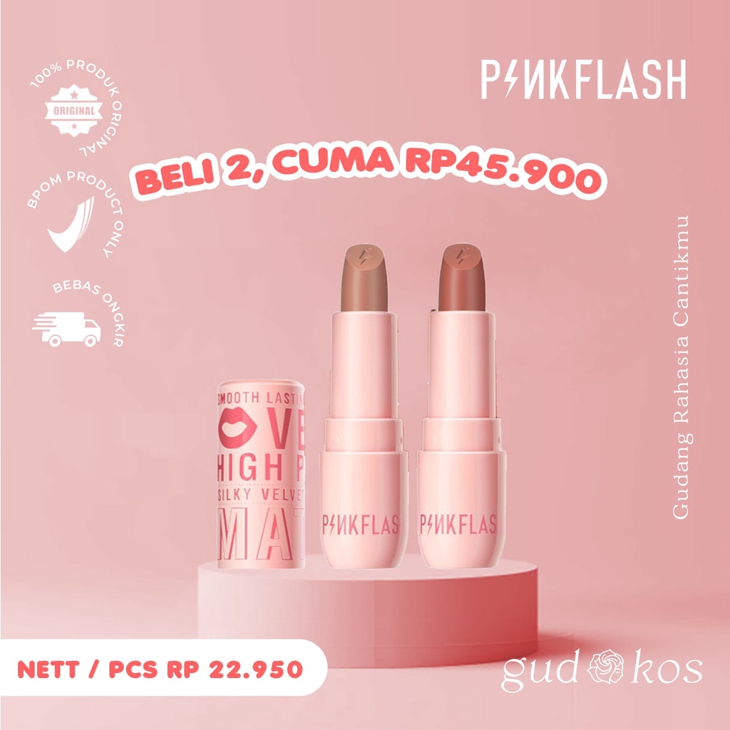 PINKFLASH PinkCover Velvet Matte Lipstick High - Silky Soft Lipstik Bibir Tahan Lama