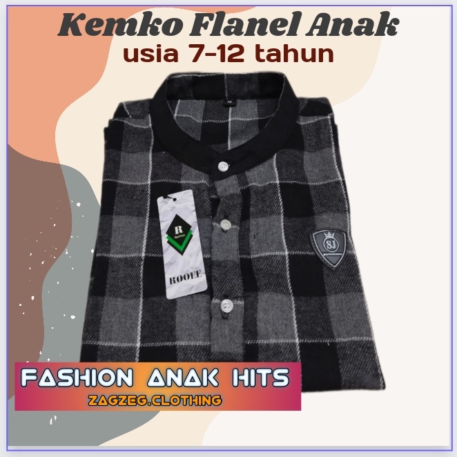 Zagzeg Clothing KEMEJA KOKO ANAK KOKO FLANEL ANAK KOKO LENGAN PENDEK USIA 7-12 TAHUN KURTA FLANNEL ANAK