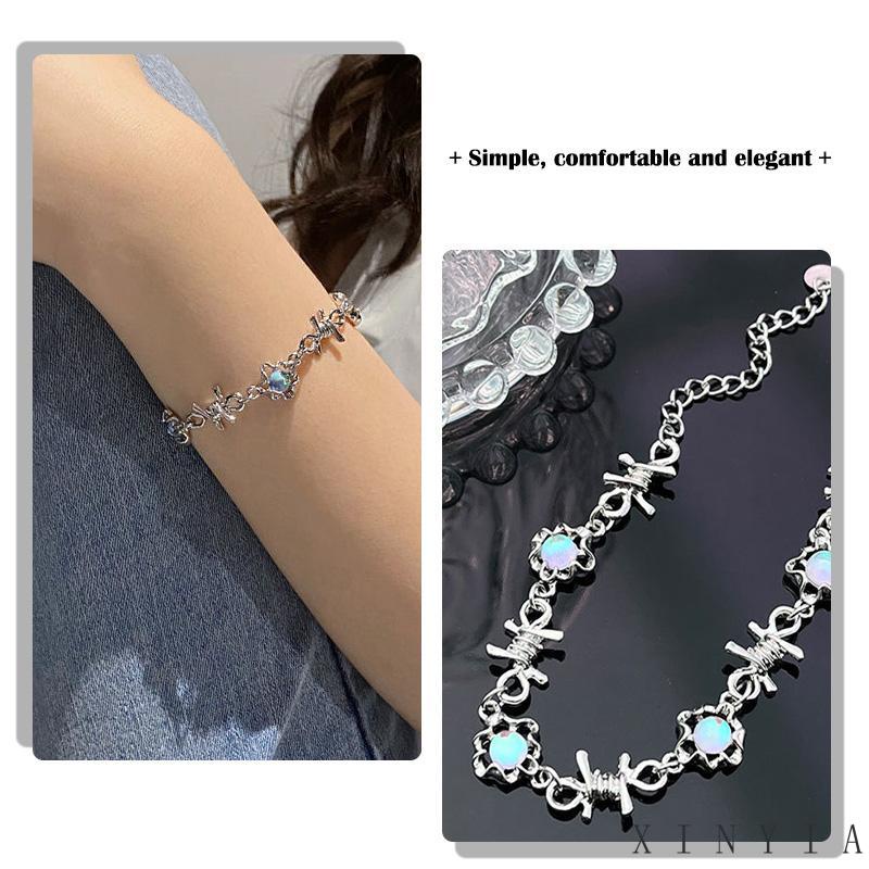 Xia.id Gelang Tangan Titanium Aksen Duri + Batu Bulan Gaya Hip hop Untuk Wanita