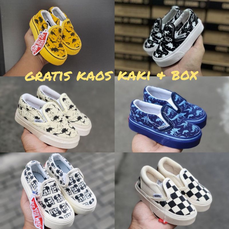 sepatu anak vans slip on dinosaurus laki laki perempuan grade original kualitas import