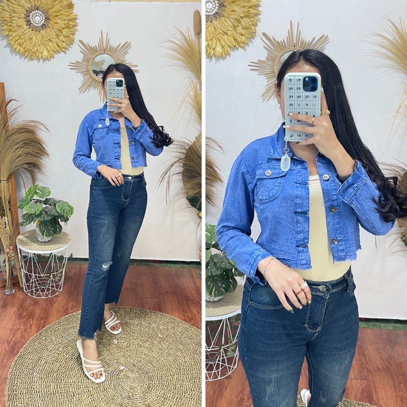 One Set Dres Outher Jaket Jeans Crop Rawis One Set Inner dan Jaket 2022-3