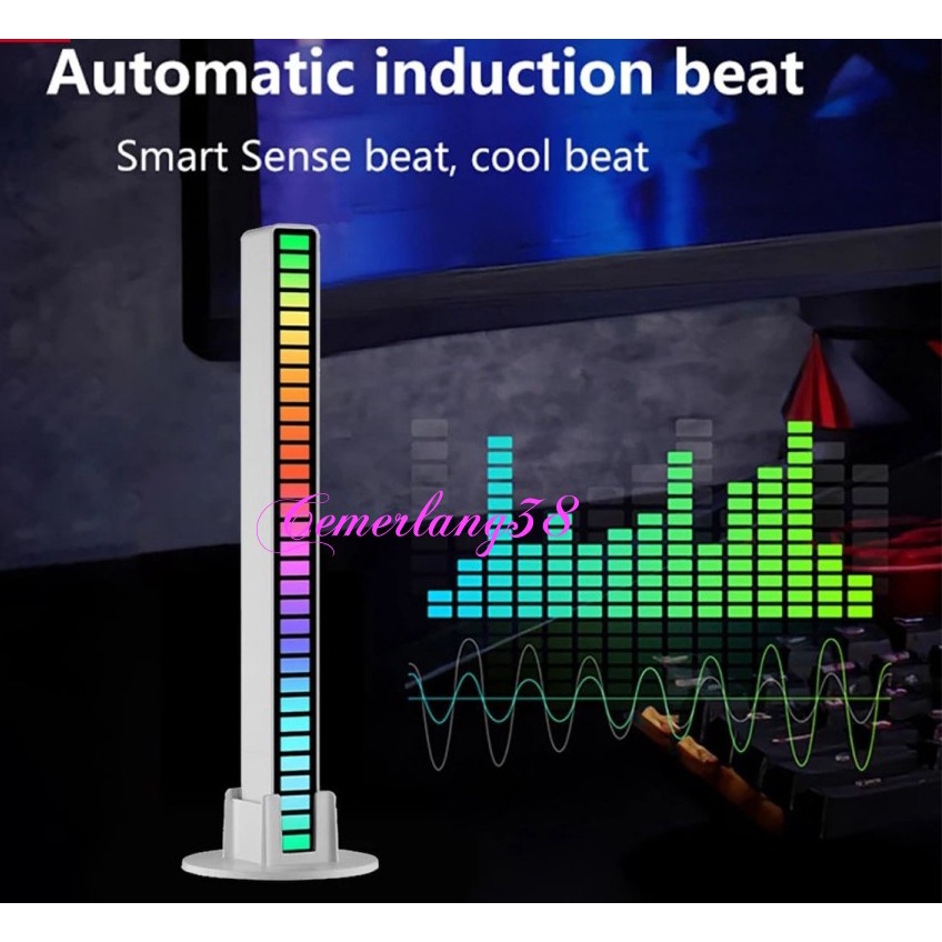 Lampu LED RGB Voice Sound Control Audio Spectrum Indicator Bar Rythm putih