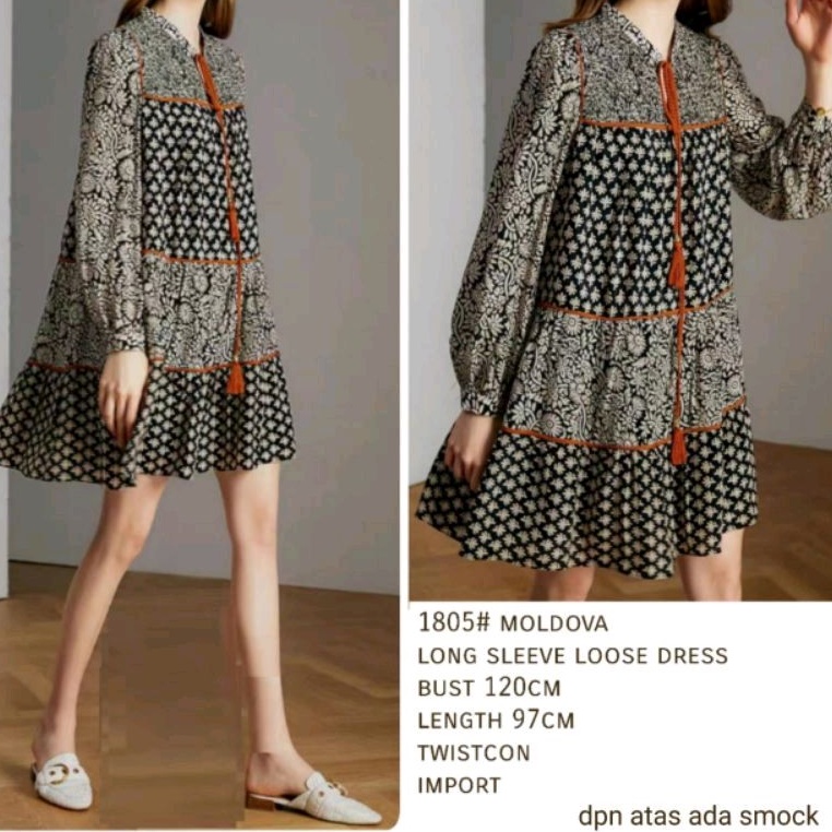 1805 Baju Minidress LOOSE dress gaun pesta pendek lengan panjang dres Korea Korean style wanita impo