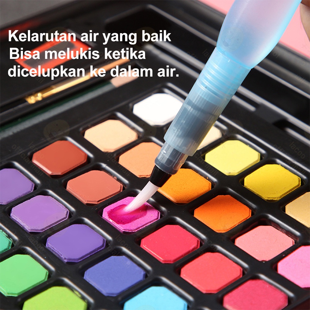 Lacoo 48 Alat cat air set Deli solid watercolor paint Spidol warna(Termasuk Kuas dan Kertas Gambaran) Cat Akrilik