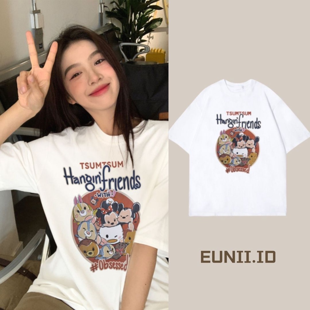 EUNII T-shirt Lengan Pendek Cartoon Mickey Mouse Korean Style/Kaos Atasan Wanita/Baju Kaus Oversize Wanita/Kaos Wanita Original