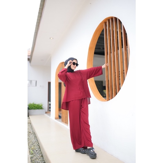 oneset kulot rayon polos kekinian setelan baju busui