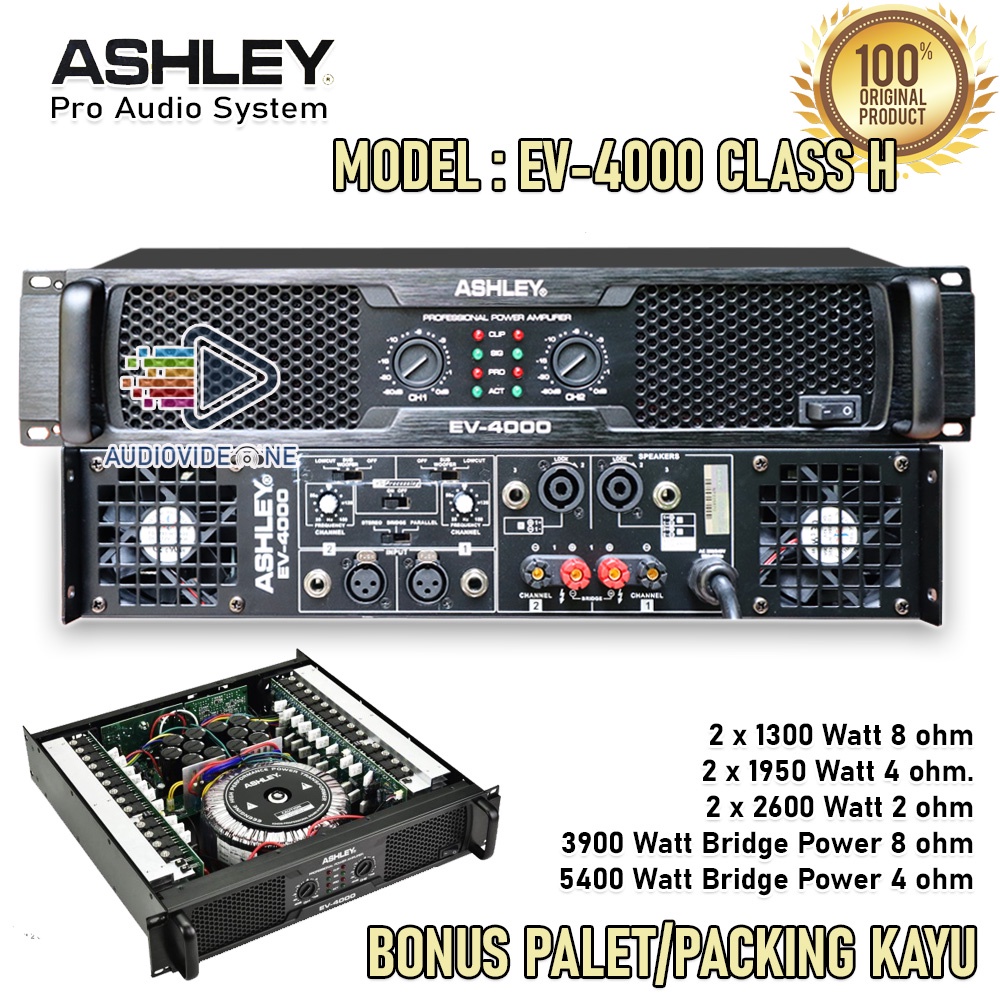 Power Ashley EV-4000 Class H Power Amplifier 2 x 1300 Watt Bonus Packing Kayu