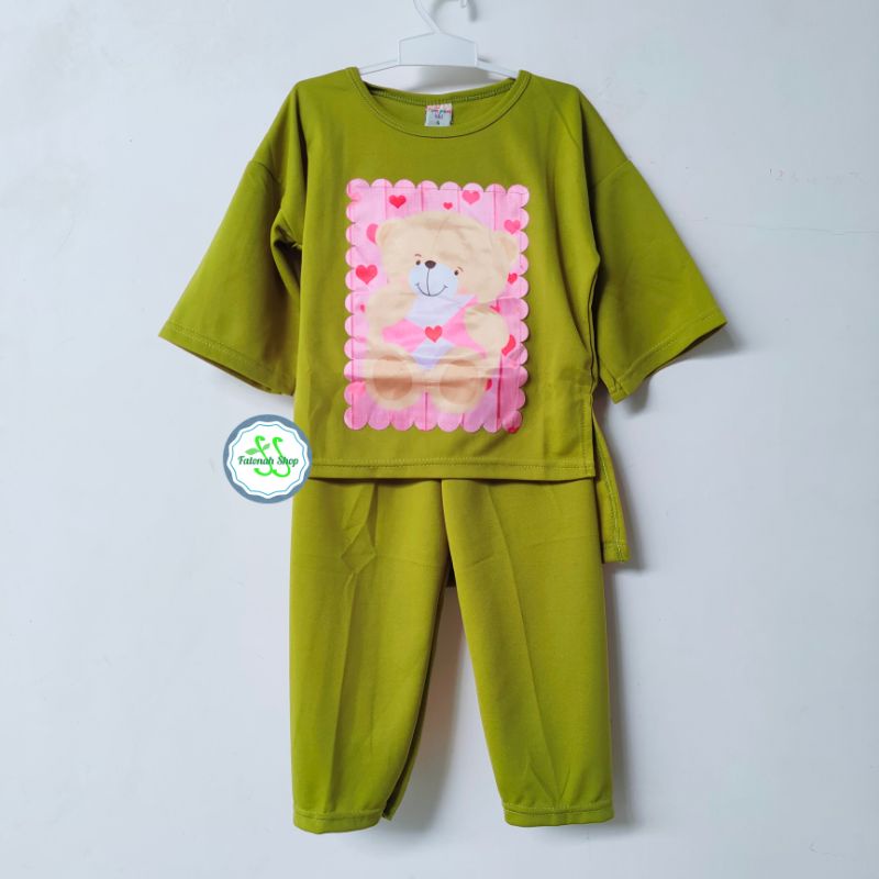 Setelan Oversize SLEBEW viral 3 4 5 6 7 8 9 10 tahun baju anak cewek perempuan terbaru Fatonah Shop pom pom ( SETELAN slebew DOLL pom )