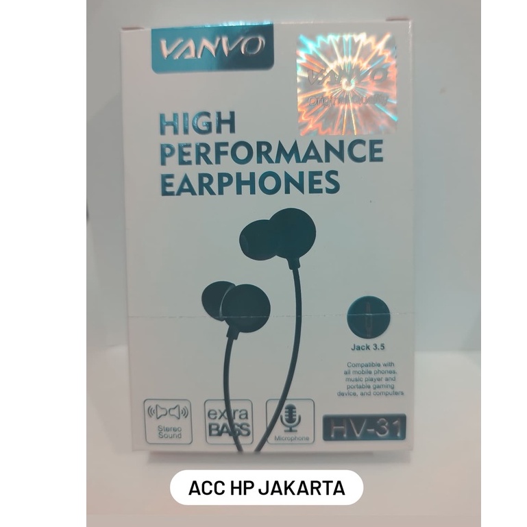 Hansfree Vanvo HV-31 HIGH PERFORMANCE EARPHONE EXTRA BASS JACK 3.5 HV 31 HANSFREE VANVO