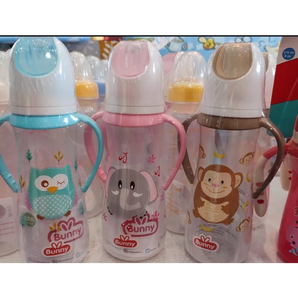 Botol Susu Karakter Lucu Dengan Gagang/Pegangan BPA Free 250 Ml/ 125 Ml Bunny