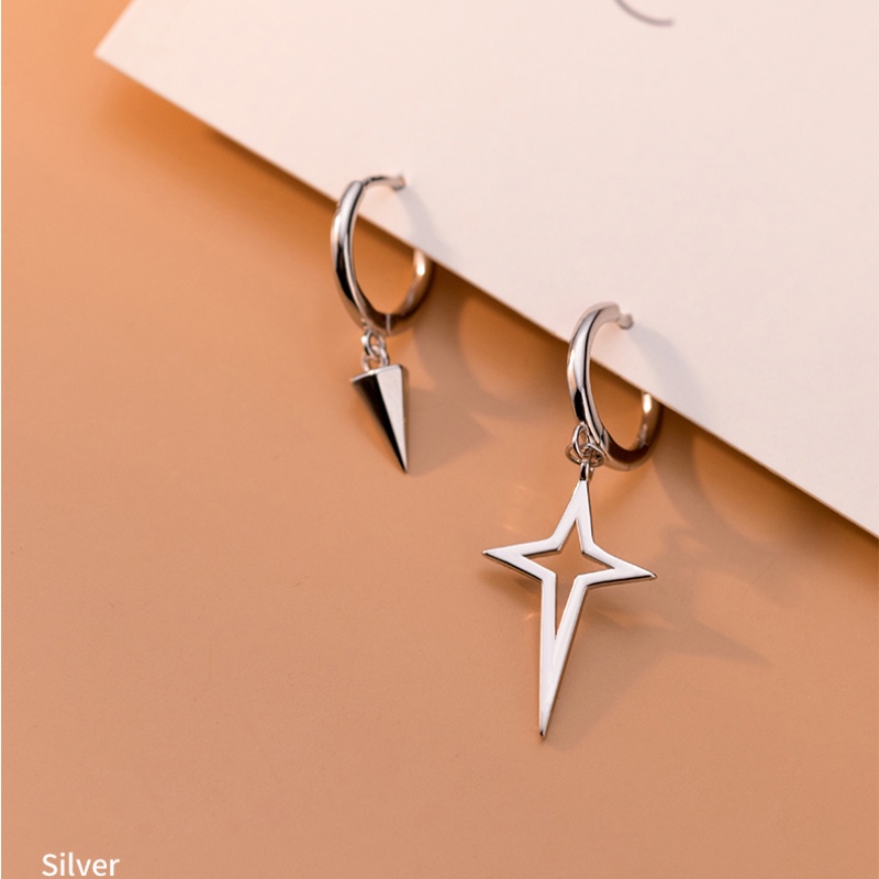 Papaozhu Chic s925 Perak Salib Berongga Bintang Hoop Anting-Anting Untuk Wanita Pria Sederhana Fashion Geometris Kerucut Menjuntai Anting-Anting Perhiasan Hadiah